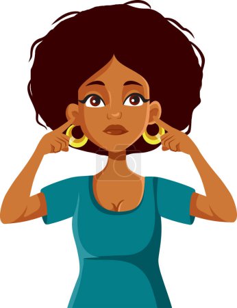 Woman Covering Her Ears Protecting Herself from Noise Vector Cartoon