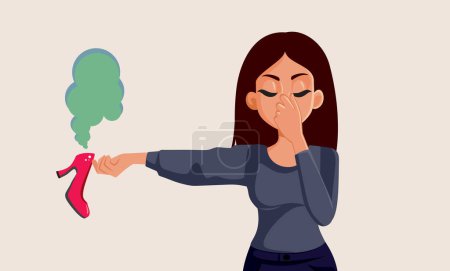 Woman Covering Nose Holding Stinky Shoe Vector Cartoon