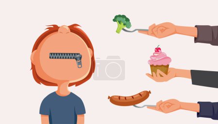 Child Refusing to Eat Suffering from Eating Disorder Vector Illustration