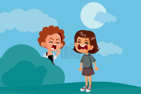 Springen verängstigte Mädchen Angst vor dem kleinen Bruder Vector Cartoon Illustration