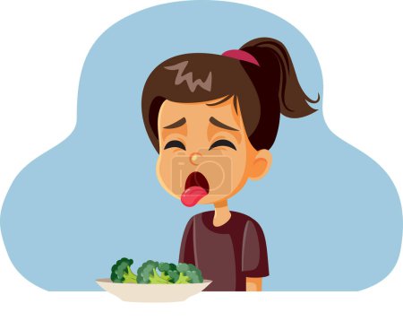 Mädchen ekelt sich vor Brokkoli beim Essen
