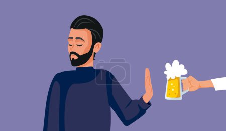 Man Refusing a Beer Pint Choosing Sobriety Vector Cartoon