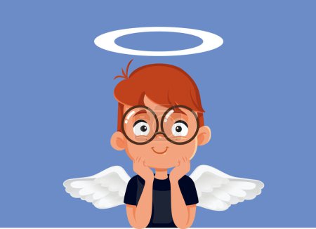 Little Angel Innocent Boy Thinking about Something Vector Cartoon