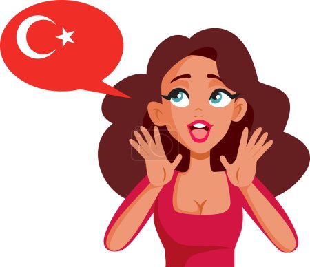 Cheerful Girl Speaking Turkish Vector Cartoon Illustration