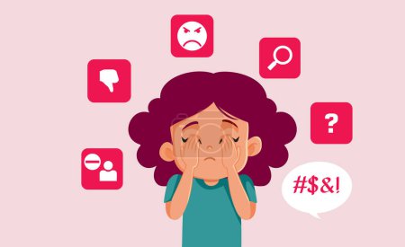 Unhappy Girl Dealing with Negative Comments Online Vector illustration