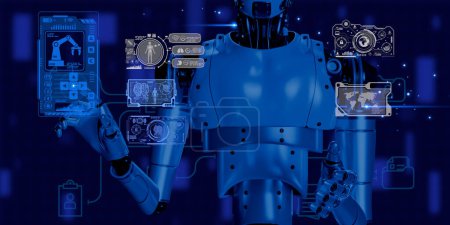 Téléchargez les photos : L'intelligence artificielle robotique 3D utilisant le robot de contrôle d'algorithme aide le médecin à analyser les problèmes de santé en ligne, concept sain - en image libre de droit