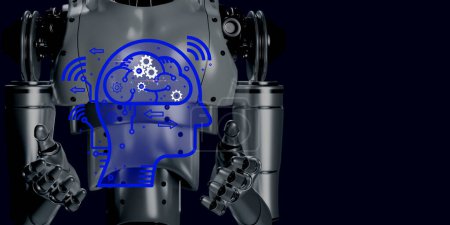 Téléchargez les photos : Rendu robotique 3D avec élément numérique tête humaine icône - en image libre de droit