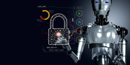 Téléchargez les photos : AI, machine automatique protéger les données cybersécurité pirate attaque cybercriminalité - en image libre de droit