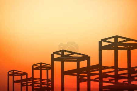 silhouette steel isometic shape on orange background minimal style