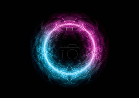 Photo for Neon cyan and purple fractal lightning background, electrical abstract - Royalty Free Image
