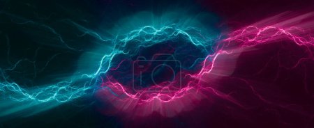 Photo for Neon purple and teal blue electrical lightning background - Royalty Free Image