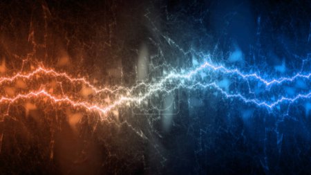 Photo for Hot golden and cold blue electrical lightning background - Royalty Free Image