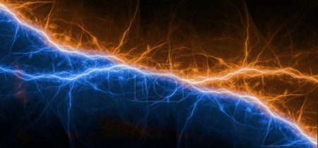 Photo for Orange and blue lightning, cold and hot electrical discharge, element danger - Royalty Free Image