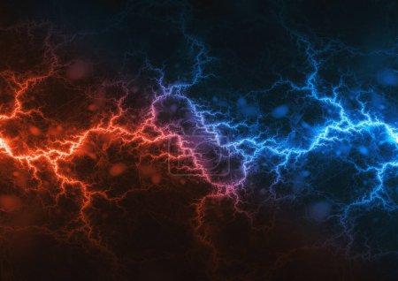 Hot orange and cold blue electrical lightning background