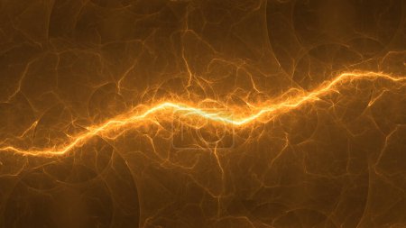 Photo for Golden fractal lightning background, electrical abstract - Royalty Free Image