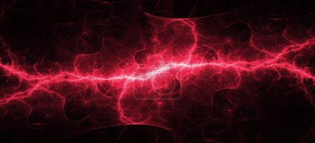 Téléchargez les photos : Foudre plasma rouge foncé chaud, énergie abstraite et fond électrique - en image libre de droit