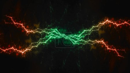 Photo for Green and orange lightning, plasma electrical background - Royalty Free Image
