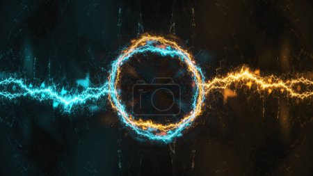 Photo for Hot fiery and cold blue electrical lightning background - Royalty Free Image
