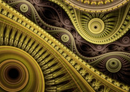 Téléchargez les photos : Fond abstrait mécanique bleu et doré fractal - en image libre de droit