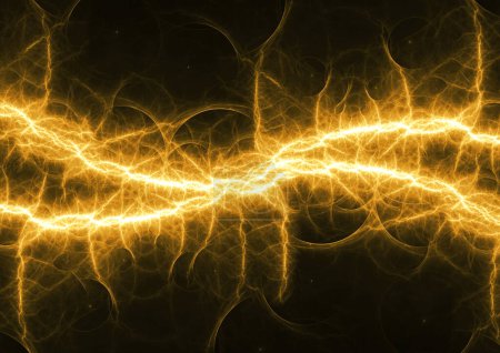 Photo for Golden fractal lightning background, electrical abstract - Royalty Free Image