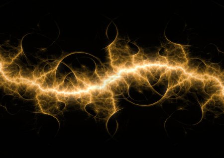 Photo for Hot golden yellow lightning, abstract electrical background - Royalty Free Image