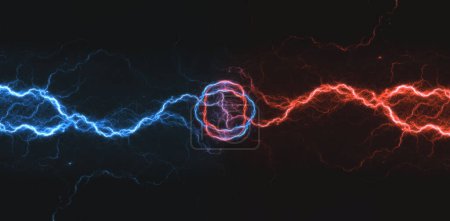 Red and blue lightning and plasma background, abstract energy and electrical background