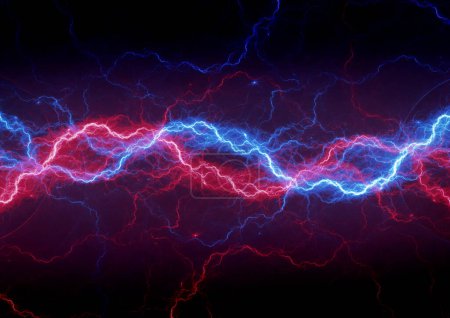 Blue and red lightning, abstract plasma background fire and ice elements