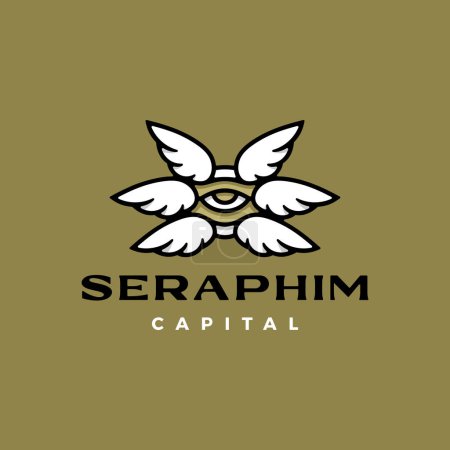 Illustration for Seraphim six wings one eye logo vector icon illustration - Royalty Free Image