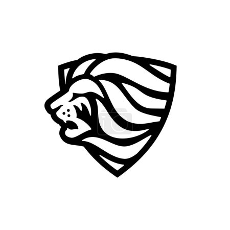 Téléchargez les illustrations : Lion tête bouclier logo vectoriel icône illustration - en licence libre de droit