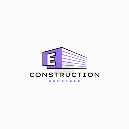 E Letter Construction 3D Perspective Logo Vector Icon Illustration