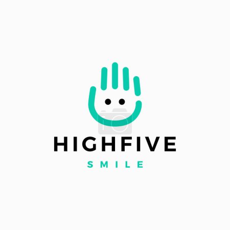 Téléchargez les illustrations : Haute cinq main sourire visage logo vectoriel icône illustration - en licence libre de droit