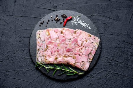 Photo for Head cheese or brawn, jelly meat with spices and herbs, close up view - Royalty Free Image