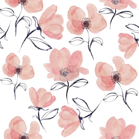 Foto de Soft pink flowers. Hand drawn fashion background. Watercolour drawing fashion aquarelle. Seamless background pattern. Fabric wallpaper print texture. - Imagen libre de derechos