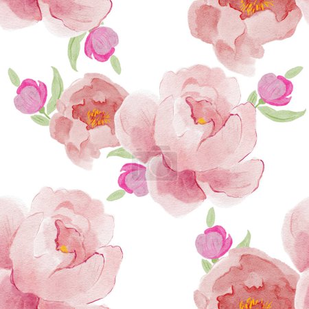 Photo for Pink rosess. Seamless hand-drawn pattern with pink flowers. It is perfect for wallpaper, packaging paper and textiles. - Royalty Free Image