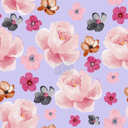 Téléchargez les photos : Bright botanical background. Seamless pattern made of garden delicate flowers in bloom isolated on lyellow Classic vintage style. Floral colorful ornament for fabric, textile, fashion design. - en image libre de droit