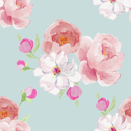 Foto de Seamless pattern with peony flowers. beautiful watercolor illustration - Imagen libre de derechos