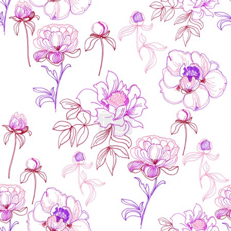 Téléchargez les photos : Seamless pattern with peony flowers. beautiful watercolor illustration - en image libre de droit