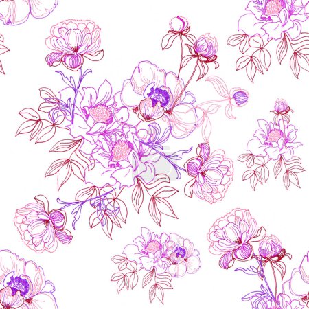 Foto de Seamless pattern with peony flowers. beautiful watercolor illustration - Imagen libre de derechos