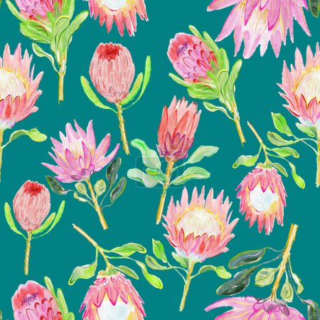 Photo for Seamless pattern of beautiful protea flowers for background - Royalty Free Image