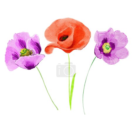 Foto de Ilustración de acuarela sin costura de color de hermosas flores - Imagen libre de derechos