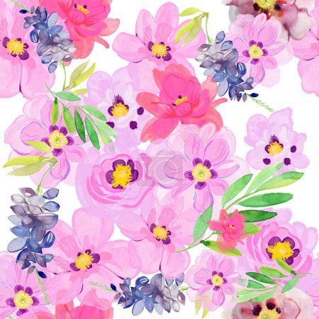 Foto de Patrón de acuarela sin costura de color de hermosas flores - Imagen libre de derechos