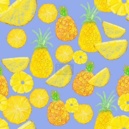 Téléchargez les photos : Ananas dessinés à la main fruits. Illustration aquarelle. Modèle sans couture. - en image libre de droit