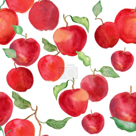 Foto de Manzanas rojas sobre fondo blanco. Patrón sin costuras. ilustración dibujada a mano. - Imagen libre de derechos