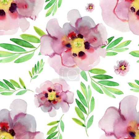 Photo for Seamless watercolor pattern. Blooming flowers. Peonies and leaves. Seamless pattern with peony flowers. Watercolor illustration. - Royalty Free Image