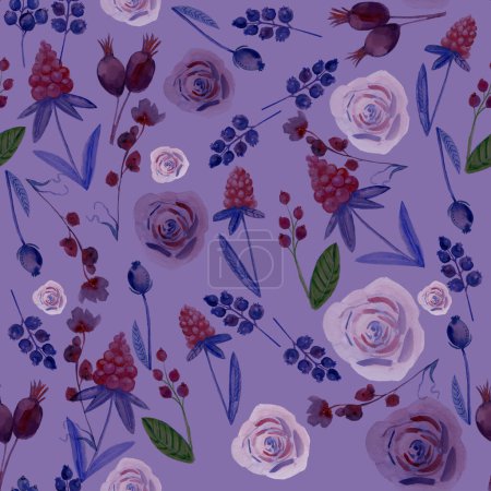 Photo for Watercolor seamless floral pattern with flowers - Royalty Free Image