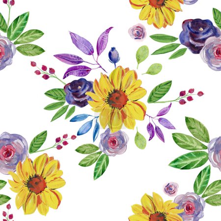 Photo for Seamless pattern with colorful flowers and leaves. Trendy pattern. - Royalty Free Image