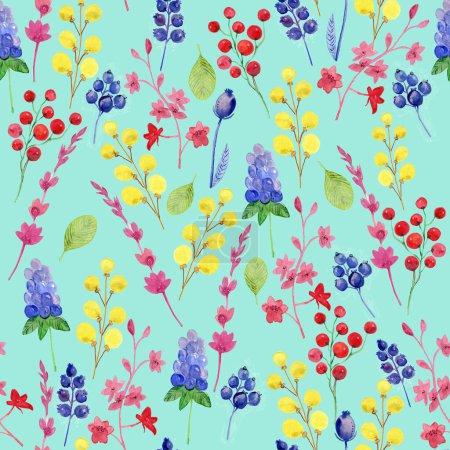 Seamless pattern with colorful flowers and leaves. Trendy pattern.