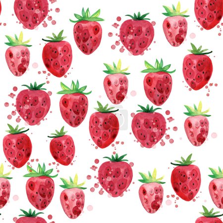 Photo for Watercolor strawberry pattern on white background - Royalty Free Image