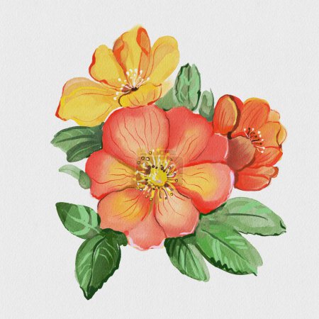 Photo for Watercolor drawing wild rose flowers and leaves, hand drawn illustration - Royalty Free Image
