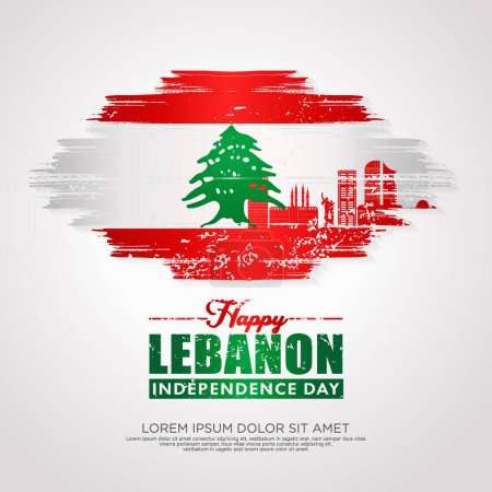 Téléchargez les illustrations : Liban Carte de vœux du jour de l'indépendance avec effet grunge et éclaboussure sur le drapeau comme symbole de l'indépendance. illustration vectorielle - en licence libre de droit
